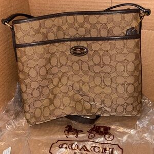 Coach Beige and Dark Brown Signature Crossbody Bag